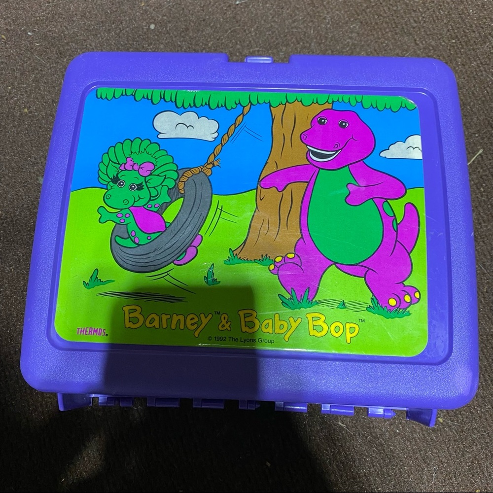 Barney Lunch box Barney and Baby Bop purple case